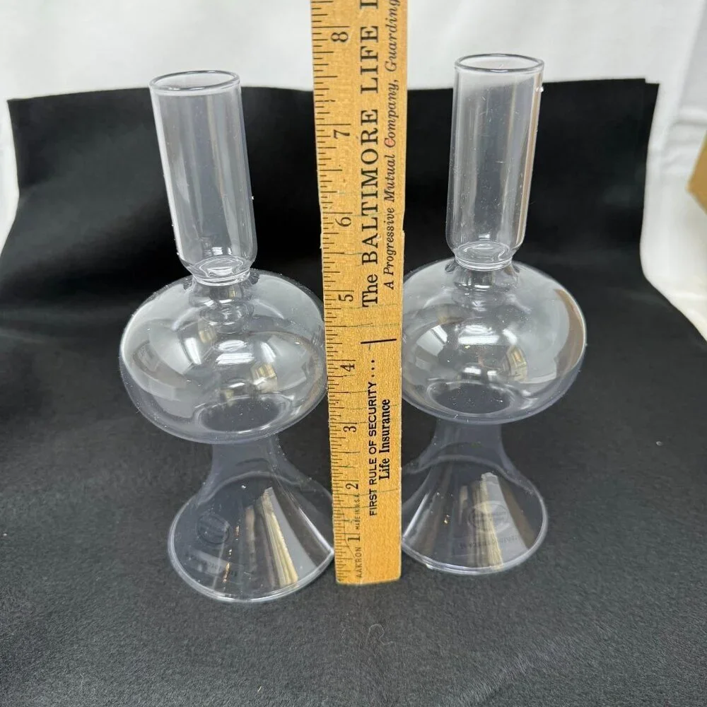 Anthropologie Delaney Glass Candlesticks Pair Lilac Taper Candle Table Decor